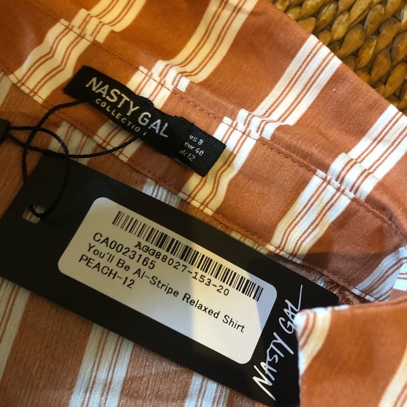 NASTY GAL button front top SOLD OUT peach stripe - Picture 7 of 8